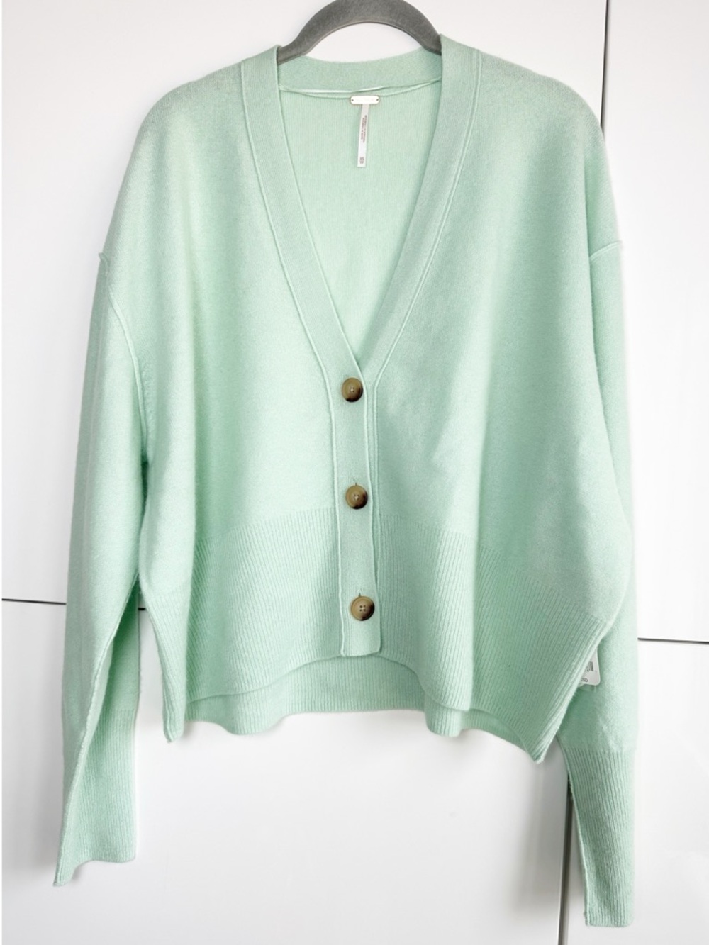 Free People Cashmere Cardigan Mint Green XS Luxury Soft Warm Cozy Coquette